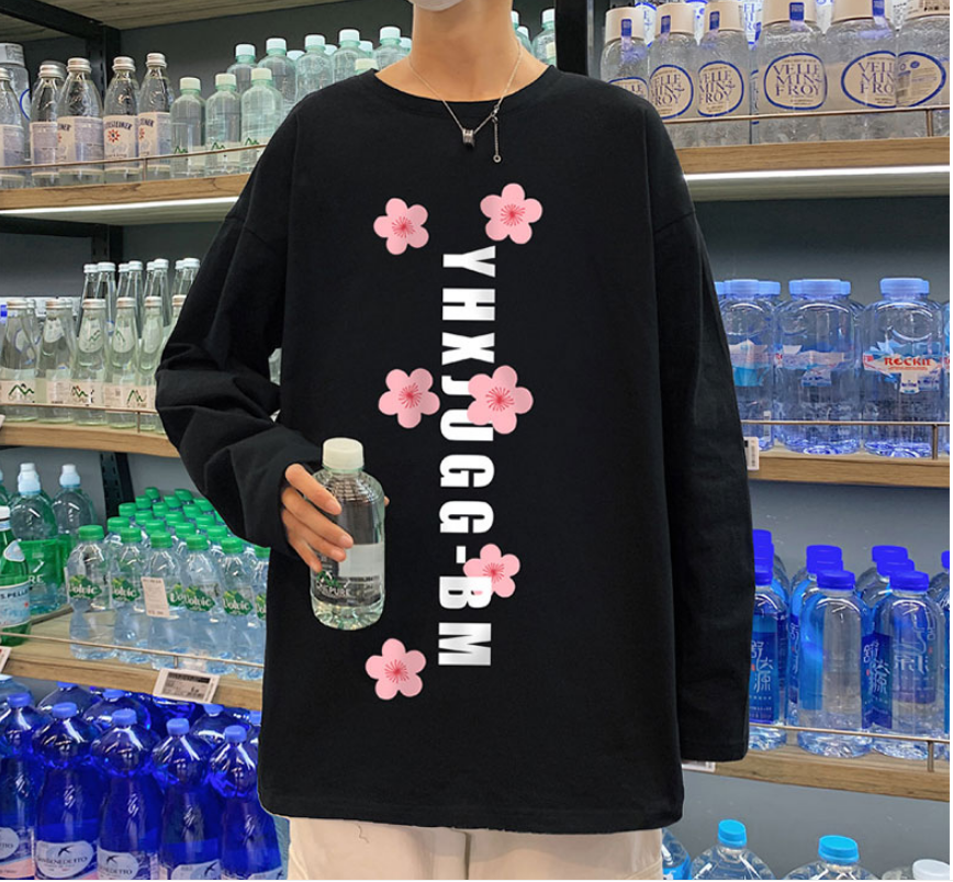 FINDSENSE X 男士新款男衛衣男圓領長袖T恤上衣花朵