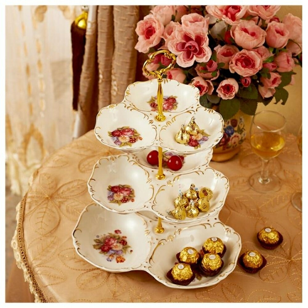 歐式陶瓷水果盤糖果水果盤藍客廳創意蛋糕架干果盤甜品托盤 都市時尚