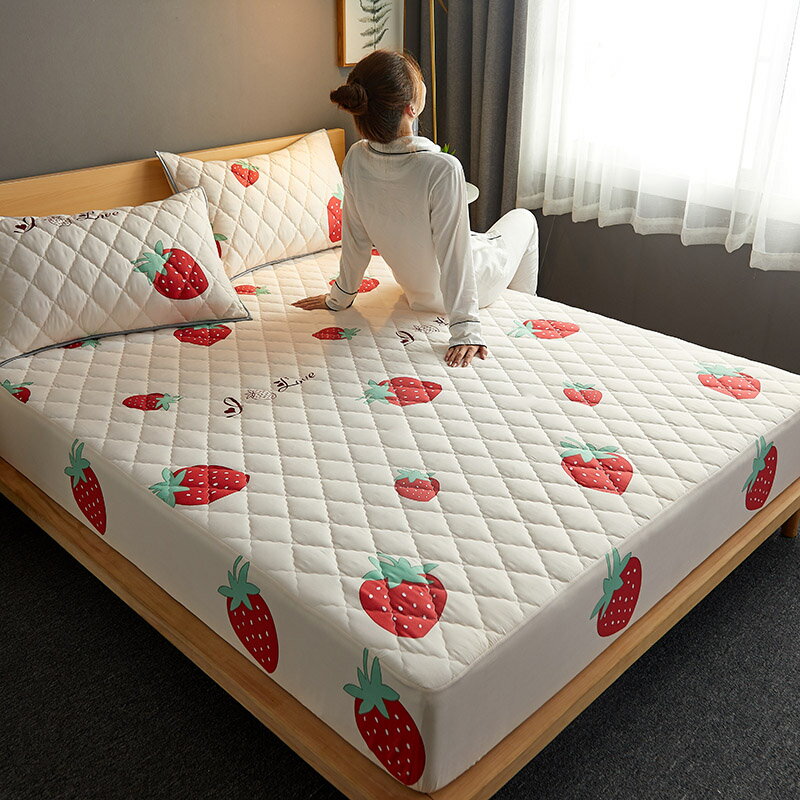 草莓防水加厚夾棉床笠單件隔尿床罩床單防滑固定席夢思床墊保護套