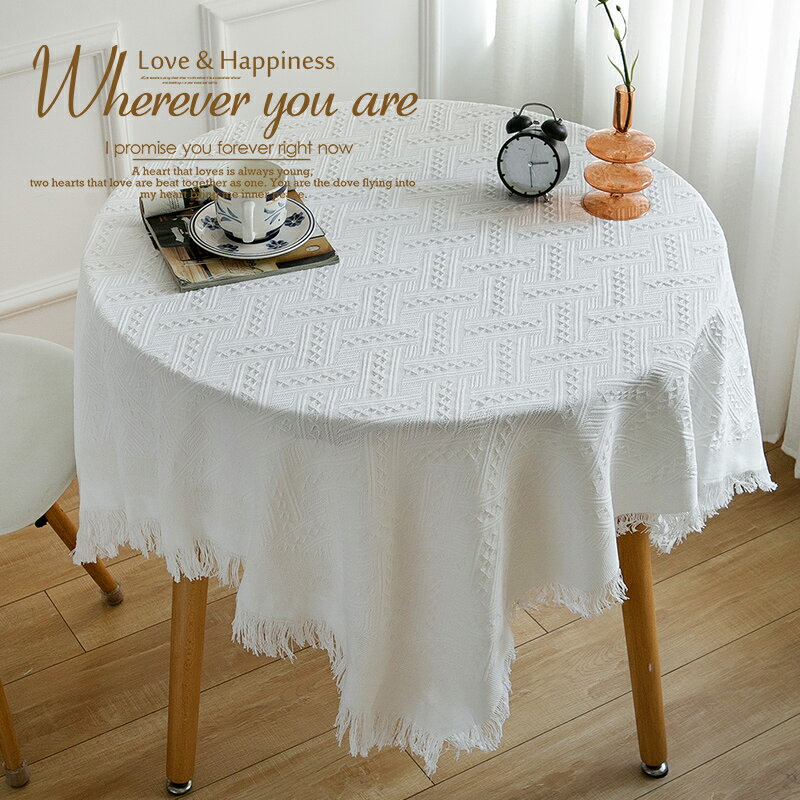 日式ins法式桌布白色蕾絲針織圓桌布茶幾床頭柜書桌方桌圓桌臺布