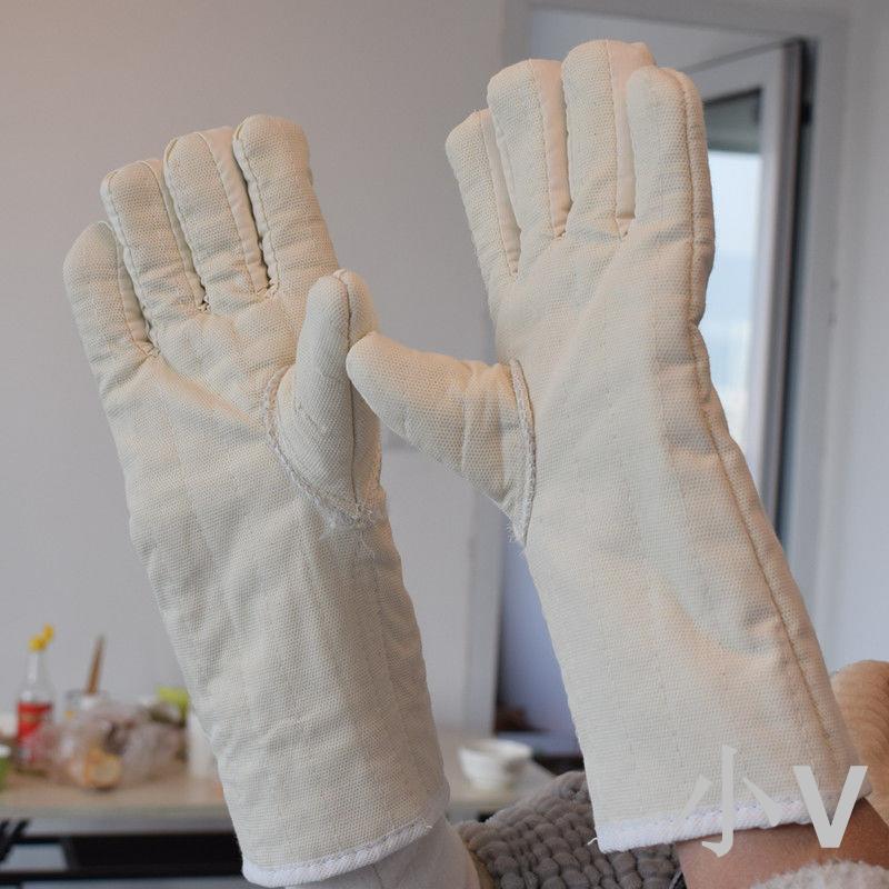 小V優購 五指加長烤箱微波爐耐高溫防燙耐磨隔熱加厚勞保防護工業烘培手套