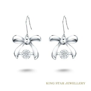 【King Star】蝴蝶結18K金靈動鑽石耳環(會跳舞的鑽石)｜指定卡滿5千回饋10%