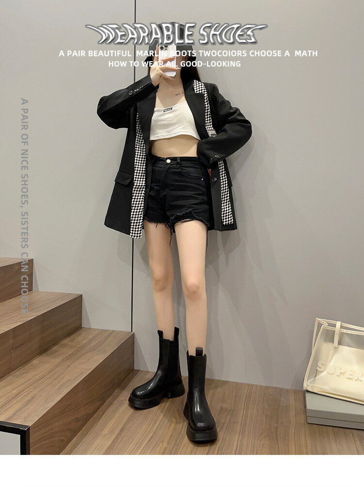 真皮增高馬丁靴女厚底切爾西靴顯瘦英倫風煙筒中筒靴子女