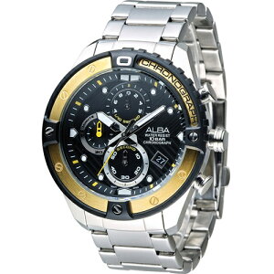 ALBA 雅柏錶 活力運動系列時尚三眼計時腕錶 VD57-X071Y(AM3324X1)-46mm-黑面鋼帶【刷卡回饋 分期0利率】