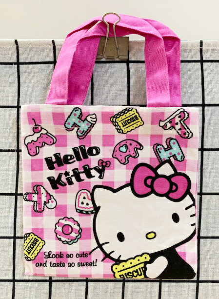 【震撼精品百貨】凱蒂貓 Hello Kitty 日本SANRIO三麗鷗 KITTY 手提袋-粉格#63641 震撼日式精品百貨