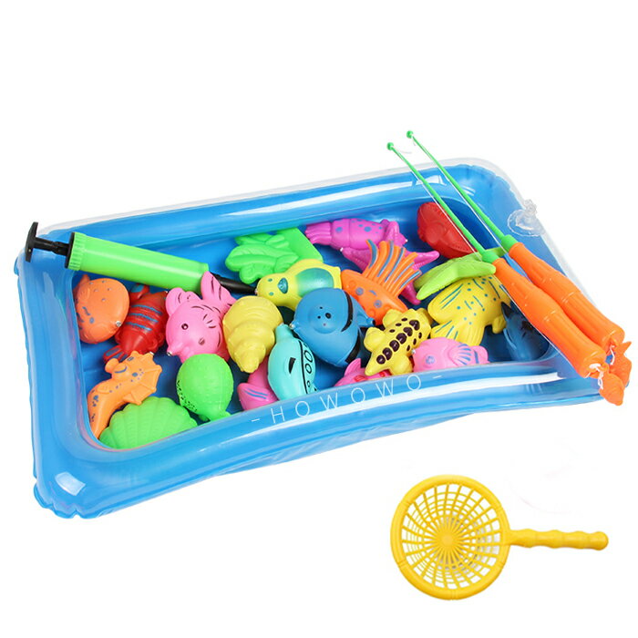充氣魚池釣魚組 (25入) 磁性釣魚遊戲 撈魚玩具 兒童釣魚 磁性魚竿 釣魚玩具 0395 益智桌遊