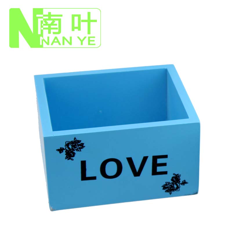 南葉 木質花盆 收納盒 多肉花盆 藍色 白色 花盆 LOVE小木盒