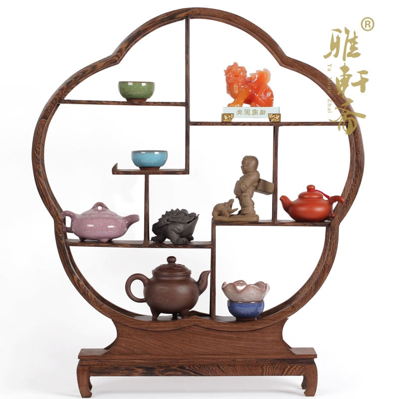 雅軒齋 紅木雕工藝品擺件 大號梅花型博古架 多寶格68cm家居飾品