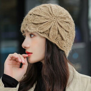 毛線帽針織帽女 手工針織帽子冬女2023年爆款秋冬季女士新款毛線帽時尚洋氣百搭