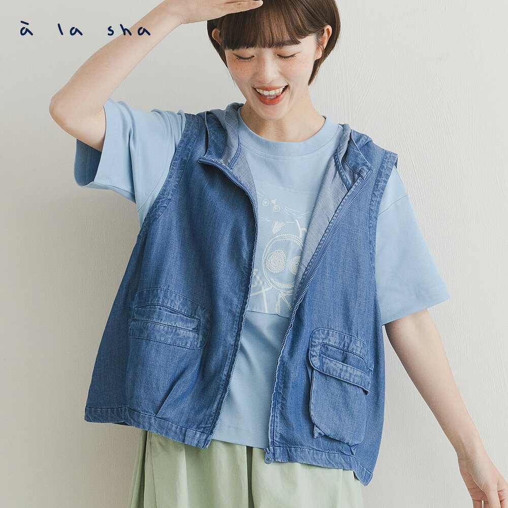 a la sha 貓咪牛仔連帽背心 1