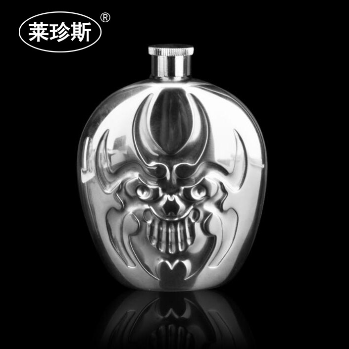 創意6盎司不銹鋼個性鬼臉酒壺隨身便攜酒壺戶外酒具送漏斗 1