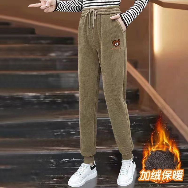 燈芯絨衛褲女加絨加厚高腰顯瘦休閒時尚百搭束腳褲新款