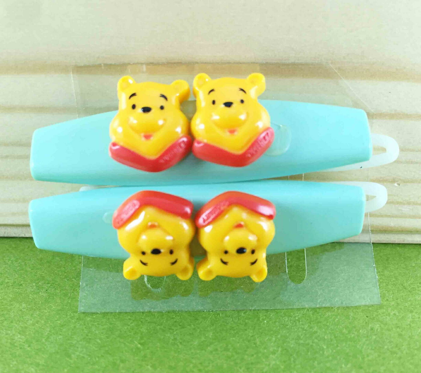 【震撼精品百貨】Winnie the Pooh 小熊維尼 2入髮夾-藍綠 震撼日式精品百貨