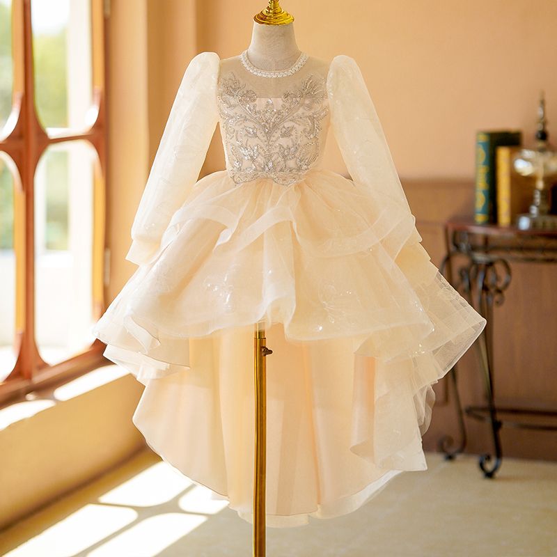 【高品質面料】兒童禮服公主裙高階洋氣秋裝2025新款女童拖尾鋼琴主持人演出服秋