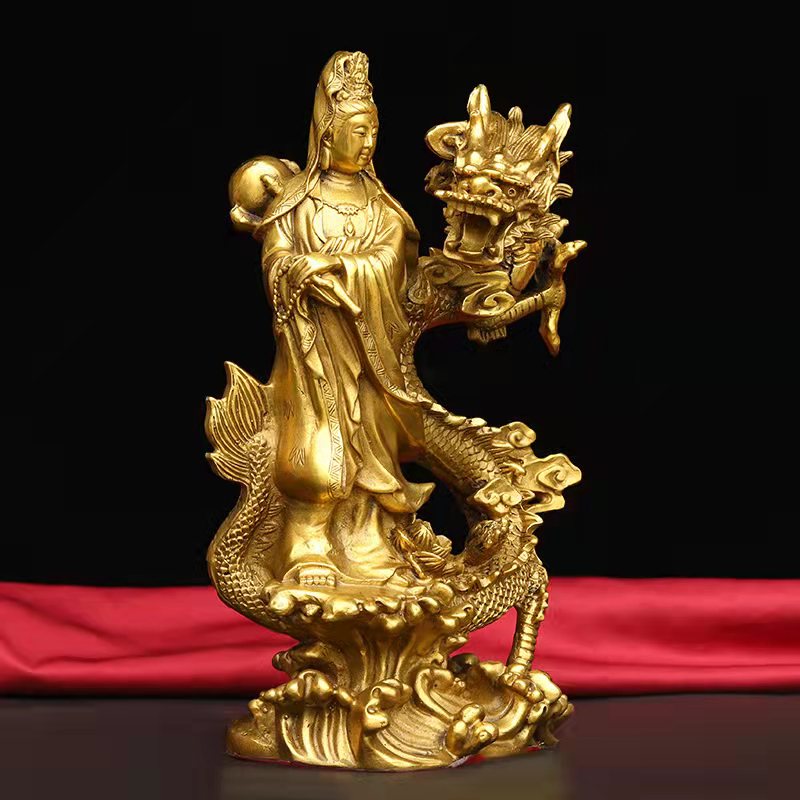 銅觀世音擺件純銅騎龍觀音銅像南海觀世音菩薩祈福保平安家居供奉