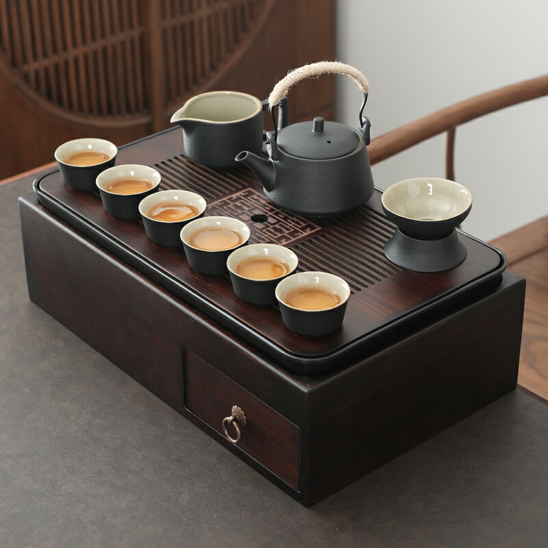 多功能收納盒茶盤大號日式風格功夫茶具套裝茶臺托盤家用復古儲物