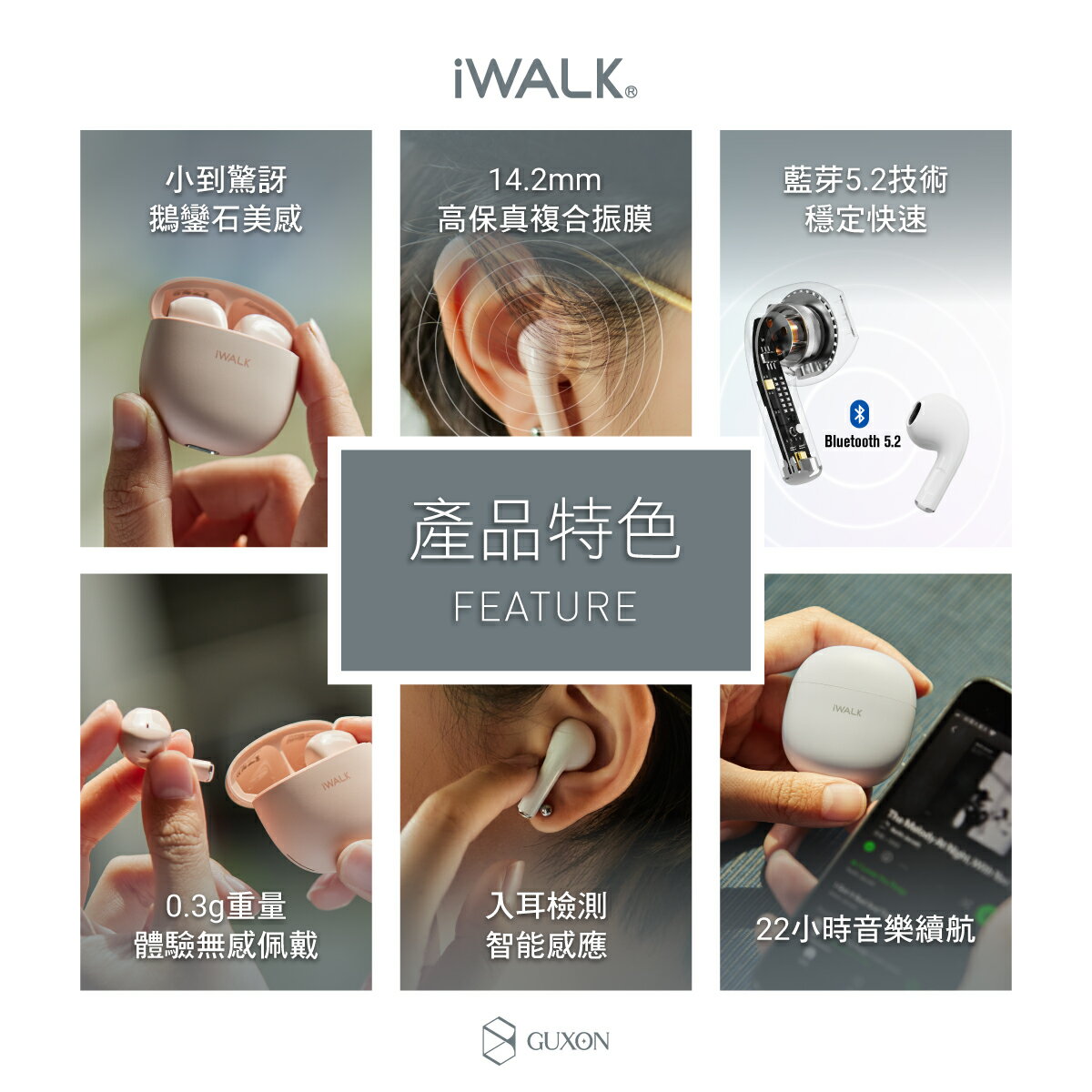 iWALK 鵝鑾石藍芽耳機 5.2 Bluetooth 馬卡龍色 運動耳機 iphone耳機 無線耳機 降噪 3