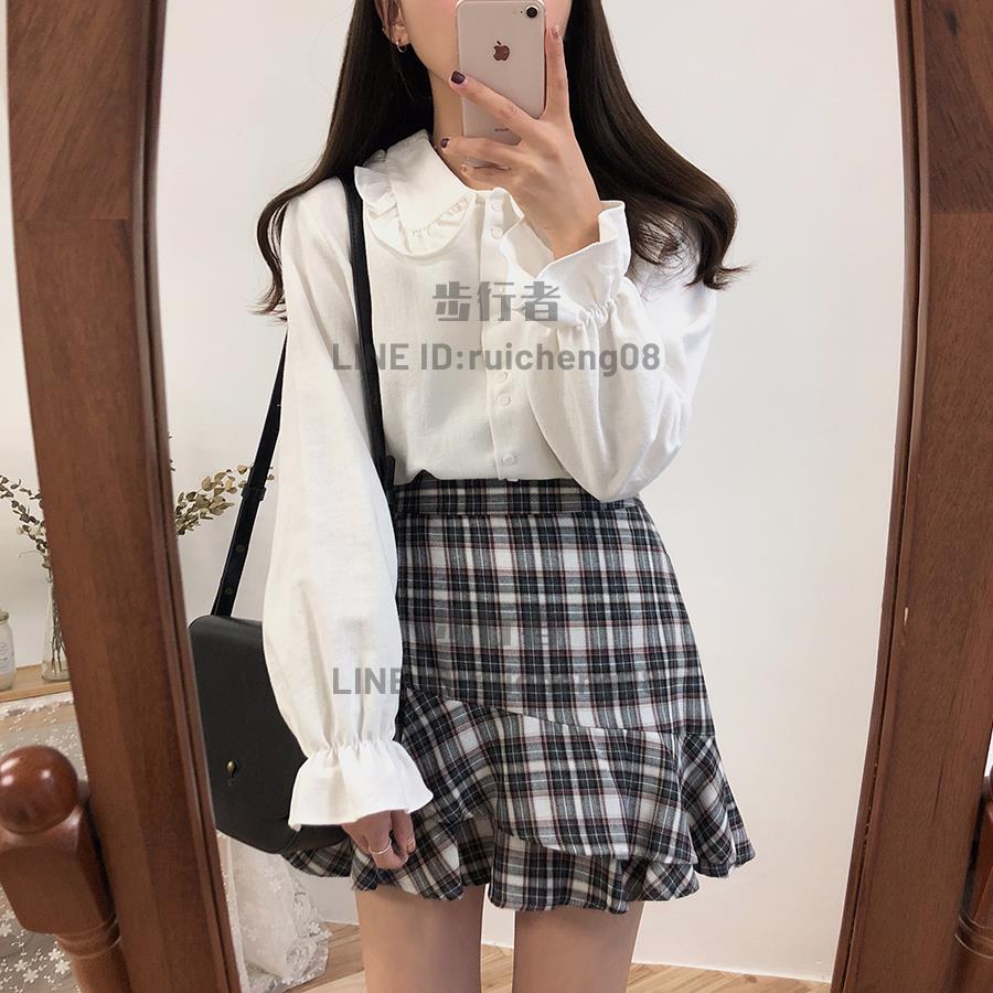 微胖女生穿搭雪紡襯衫女春秋大碼寬鬆顯瘦上衣【步行者戶外生活館】