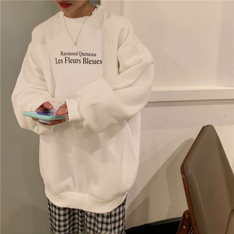 vintage衛衣女冬季韓版潮寬松ins慵懶風炸街chic加絨加厚套頭上衣