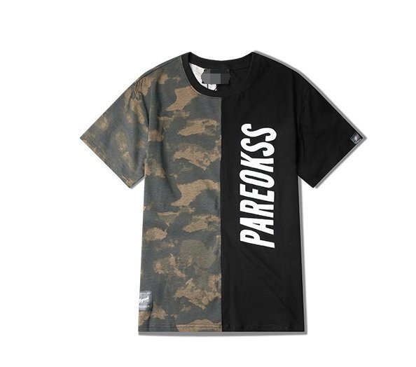FINDSENSE H1夏季 新款 日本 嘻哈 原宿 迷彩拼接 格子字母印花 時尚 寬鬆 潮牌 短袖 T恤 潮男上衣