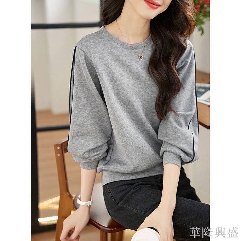 華隆 設計感衛衣女寬松2024春秋裝韓版新款撞色小眾打底衫質感長袖上衣時尚女裝, 時尚T恤 衛衣