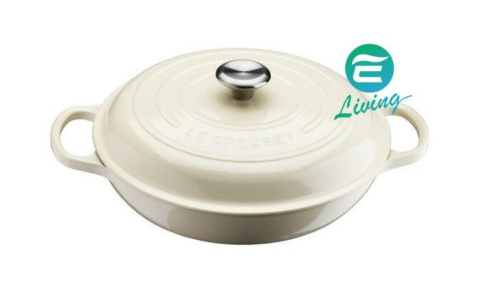 Le Creuset 壽喜燒鑄鐵鍋 圓鍋 30cm 3.2L 棉花白／薄霧灰