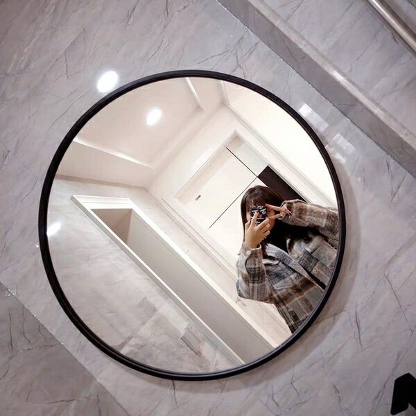 北歐圓形鏡子鐵藝壁掛鏡化妝鏡衛生間浴室鏡裝飾鏡黑色圓鏡酒店金 店慶降價