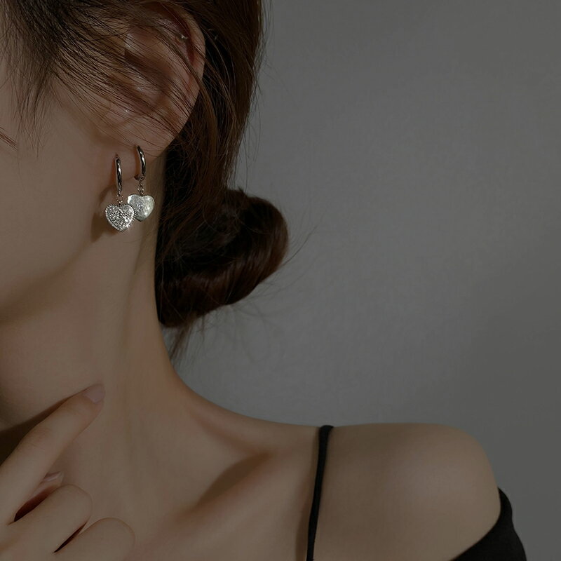 s925純銀復古法式閃砂愛心耳環女年新款潮氣質高級設計感耳飾