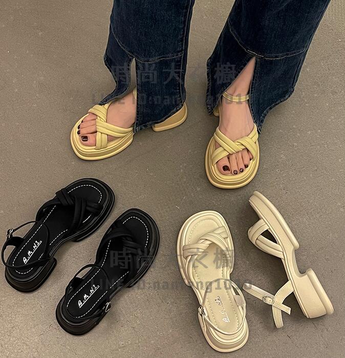 復古羅馬沙灘鞋女春夏時尚百搭粗跟防滑時裝涼鞋潮【時尚大衣櫥】