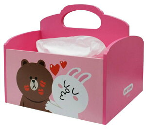 【UNIPRO】LINE FRIENDS 熊大 兔兔 KISS 木製 手提面紙收納盒 面紙盒 正版授權 BROWN CONNY