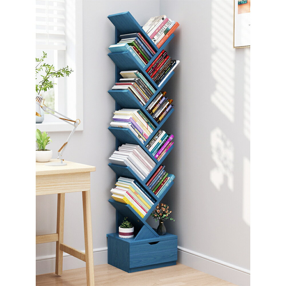 簡約現代兒童書架 置物架 落地靠墻樹形簡易小型客廳書櫃子收納家用
