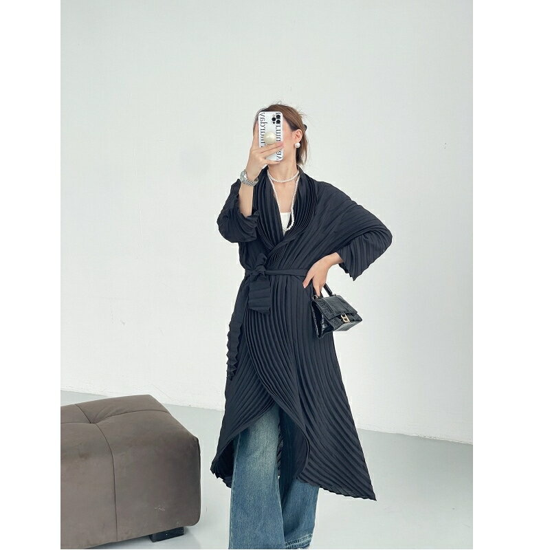 【巴黎精品】現貨+預購 三宅風皺褶衣服褶皺外套高級摺衣彈力女裝顯瘦折衣大碼-荷葉邊長版女外套a1jb69