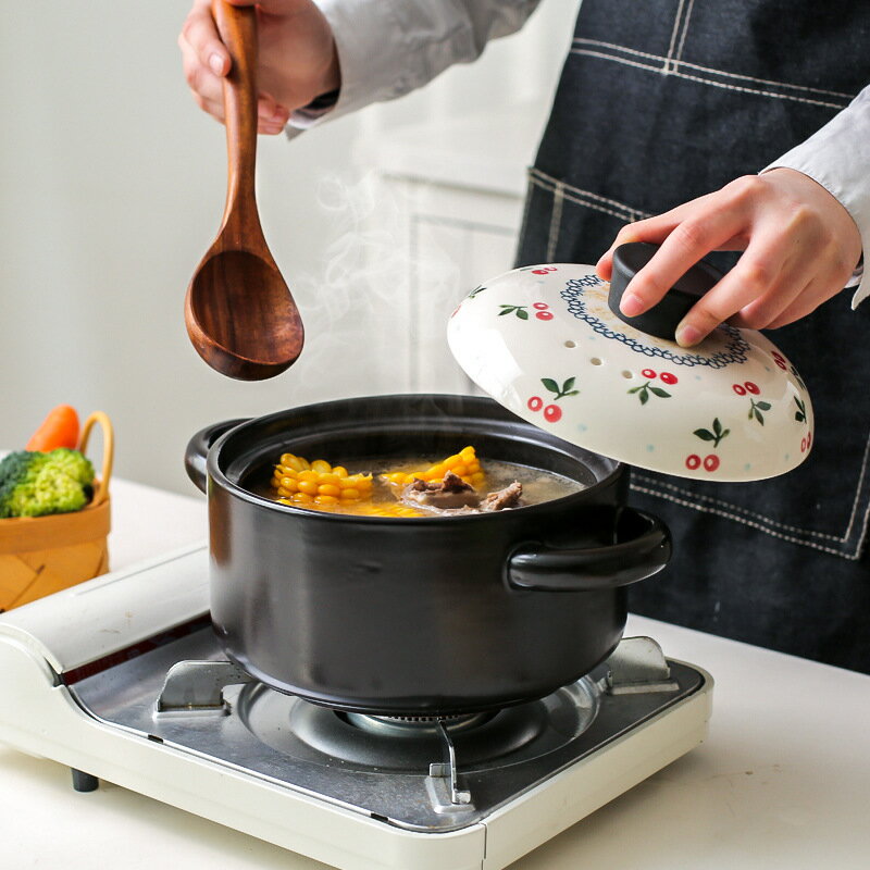 BG54日式可愛櫻桃陶瓷砂鍋燉鍋煲湯家用燃氣耐熱耐高溫湯鍋沙鍋