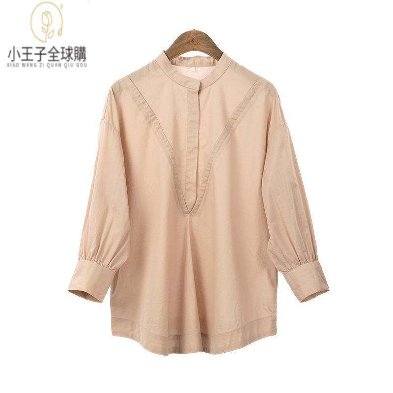 【公司現貨速發】免運 開發票 小王子女裝年夏款小立領純棉襯衫半開襟顯瘦通勤減齡寬松七分袖薄棉上女裝上衣 流行女裝 棉麻 早秋 日韓女裝