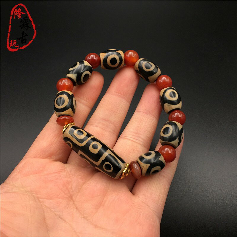 復古西藏九眼三眼財神天珠手串手鏈至純九眼老天珠招聚財天珠手串| 協貿