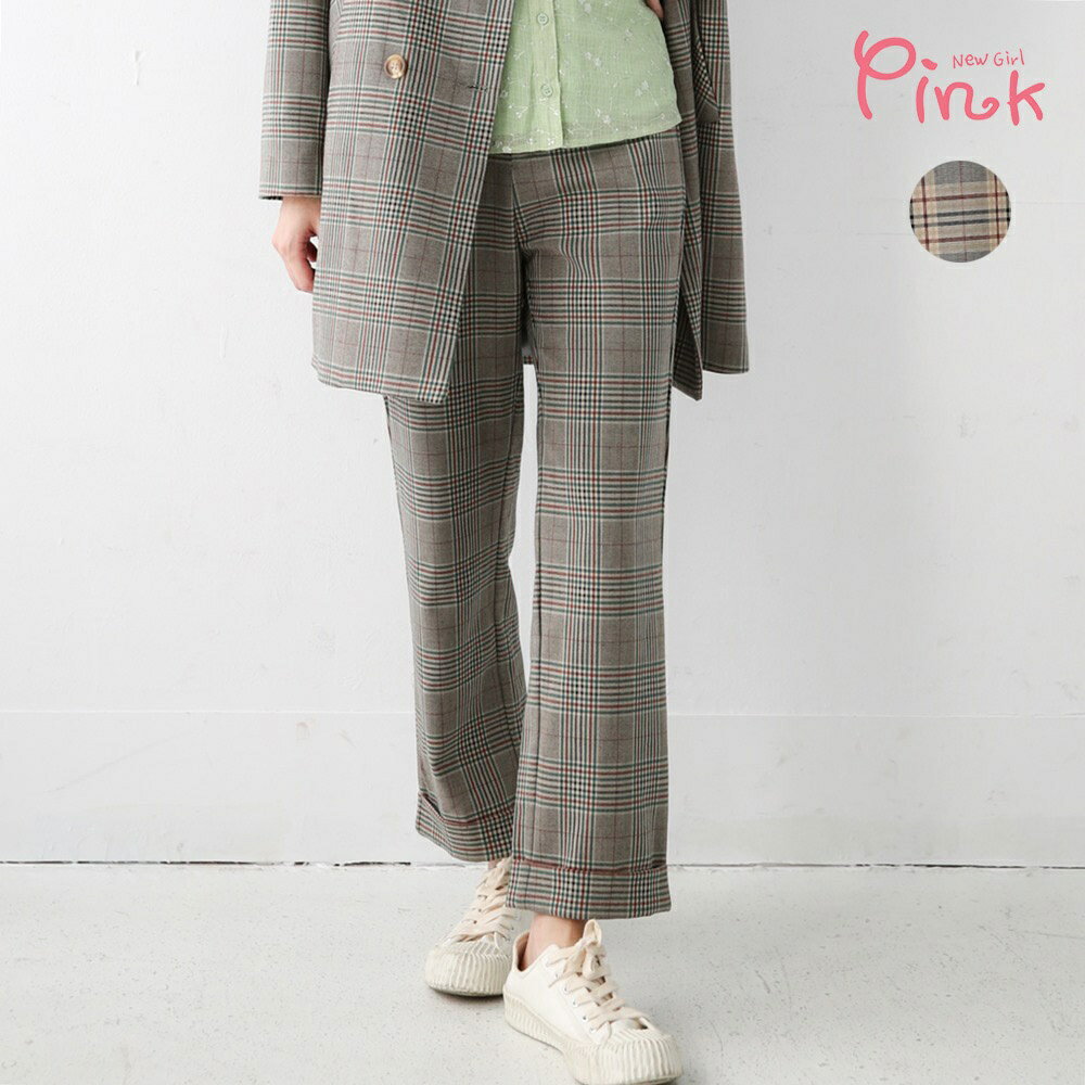 Pink*時尚格紋反褶休閒西裝褲 (2色) N3502HD｜全館499免運