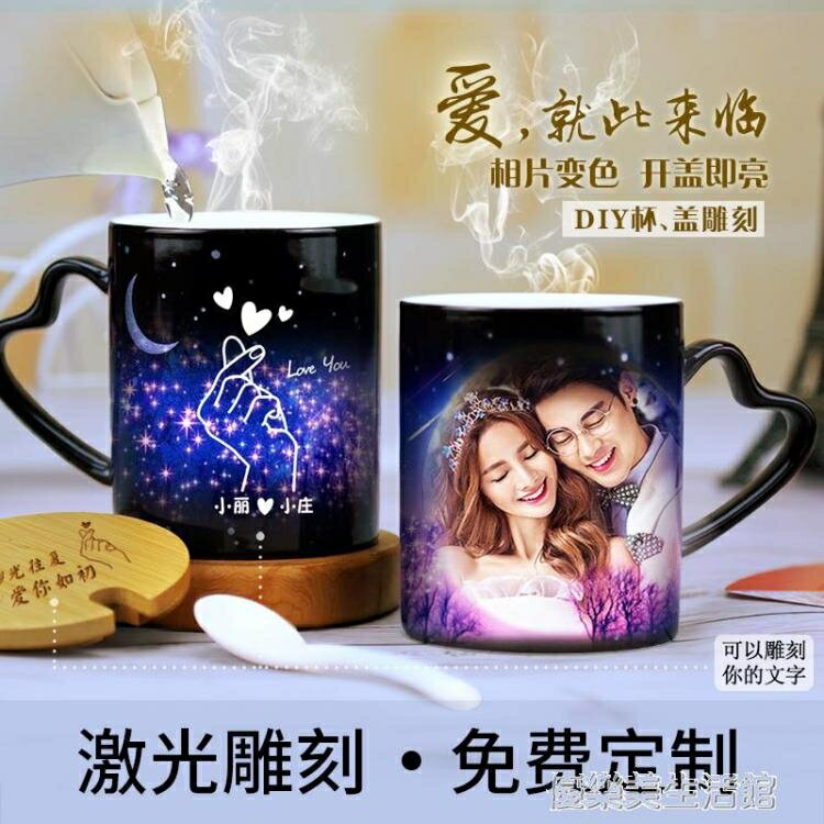 創意個性定製照片變色杯子陶瓷馬克杯帶蓋勺潮流水杯家用咖啡杯女 年終特惠