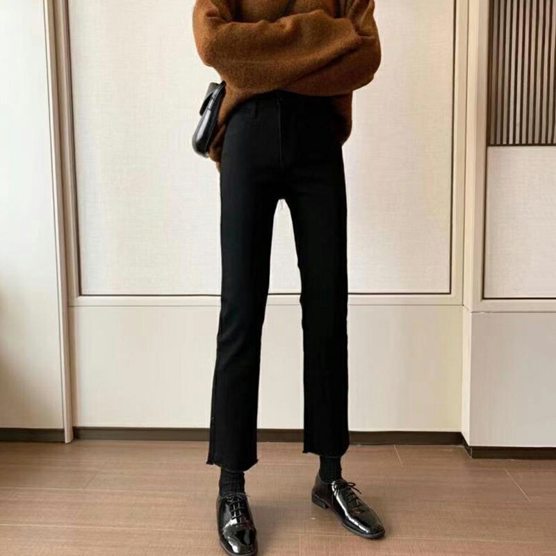 直筒牛仔褲高腰顯瘦女秋冬新款韓版修身時尚水洗黑色九分褲潮1入