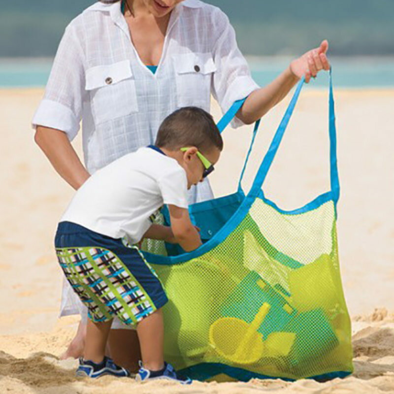 兒童沙灘玩具收納袋游泳玩沙大容量網袋戶外沙灘包雜物手提收納袋