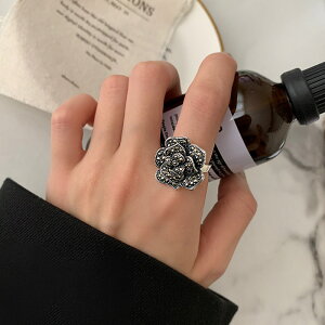新款 s925純銀復古民族風玫瑰花朵戒指做舊感小眾設計時尚輕奢氣
