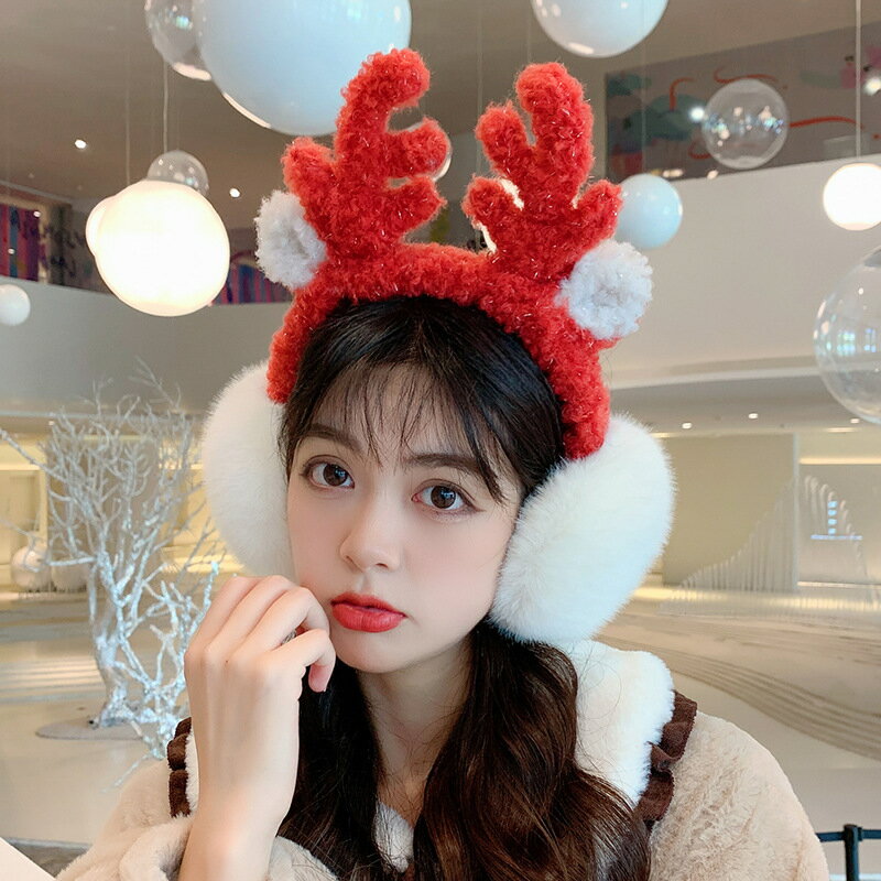 韓版耳罩女冬保暖圣誕可愛鹿角耳套可折疊發箍毛絨耳捂子防寒護耳 全館免運