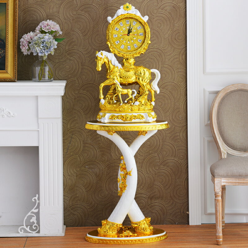 歐式落地鐘立式客廳時鐘擺件金色美式奢華鐘表裝飾站款大擺鐘座鐘
