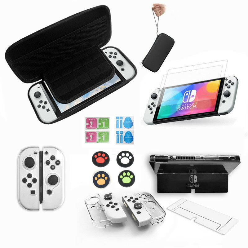switch oled遊戲主機保護包主機收納包鋼化膜套裝