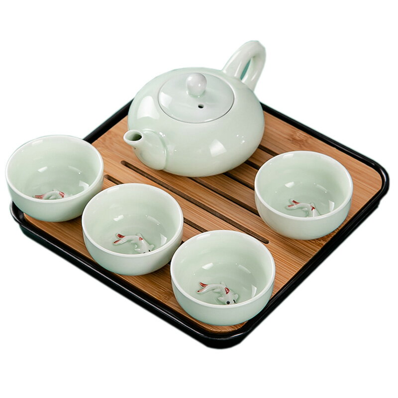 家用陶瓷功夫茶具茶盤日式一壺四杯便攜式旅行茶具小套裝泡茶器H