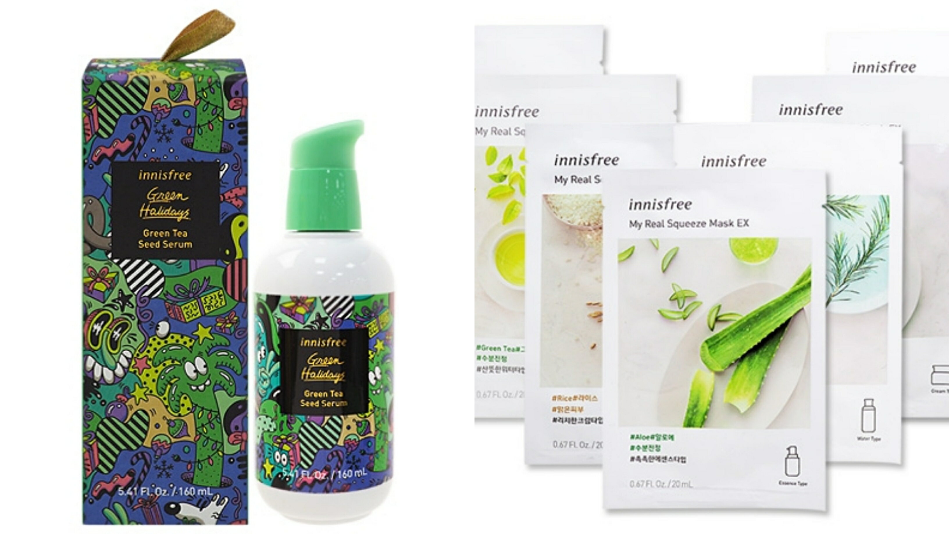 2/1開賣！ 新春限定！韓國 innisfree 綠茶籽保濕精華 160ml加贈面膜4片 [FIFI SHOP]