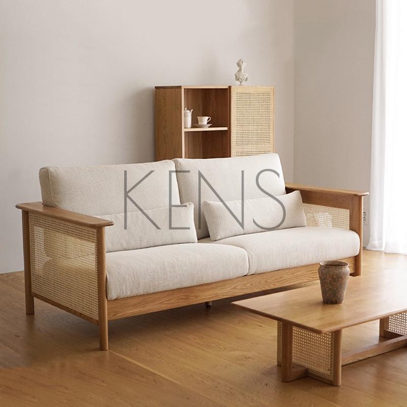 沙發 沙發椅 藤編沙發日式客廳原木組合小戶型現代簡約紅橡木實木布藝沙發