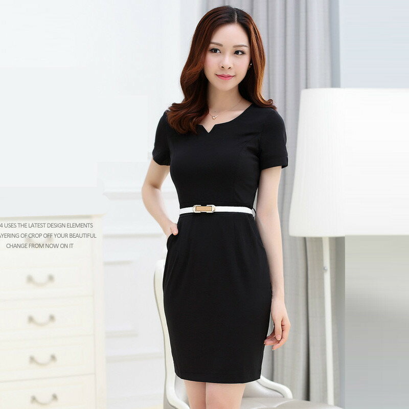 2021夏季ol職業裝連衣裙短袖氣質修身工作服通勤大碼制服包臀工裝