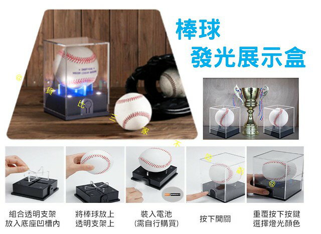 棒球發光展示盒 發光壘球盒 棒球公仔盒 壘球框 防塵盒 簽名球 壓克力透明盒 味全龍 立方體紀念品展示 氛圍 防變色 比 7