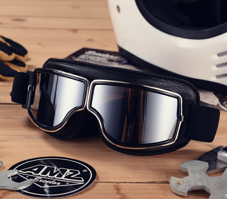 AMZ復古風鏡 摩托車機車頭盔哈雷眼鏡 越野飛行員機車護目鏡 防風騎士鏡 全館免運