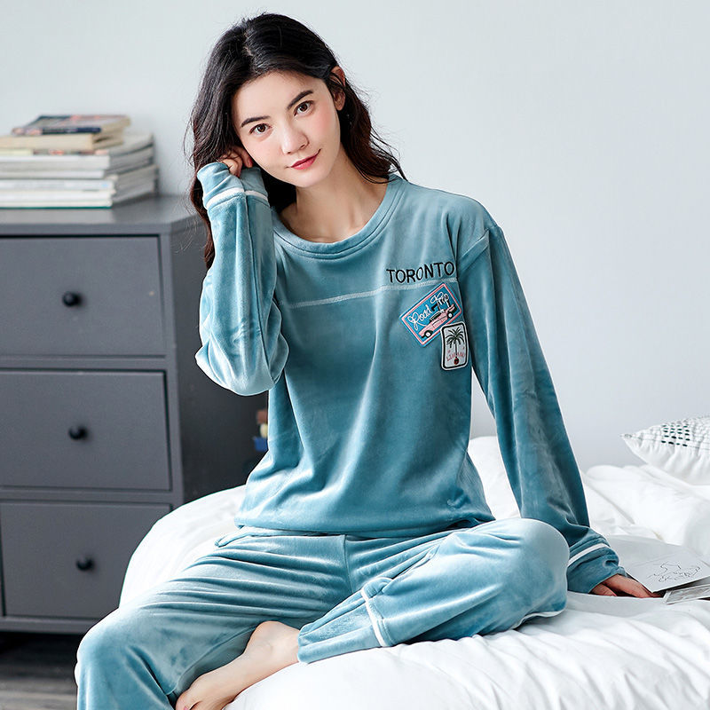 秋冬季珊瑚絨睡衣女冬天加厚加絨海島絨家居服保暖法蘭絨休閑套裝